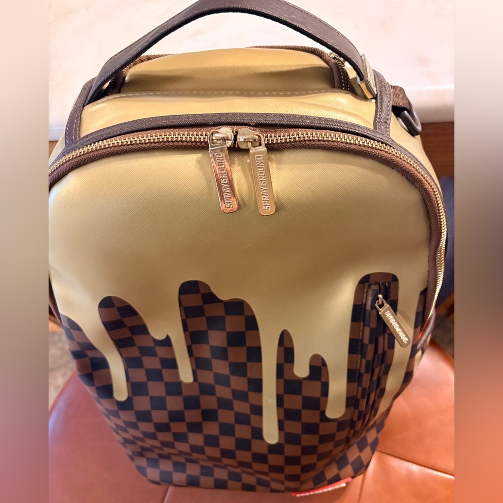 Sprayground Gold Checkered Backpack - Picture 2 of 8